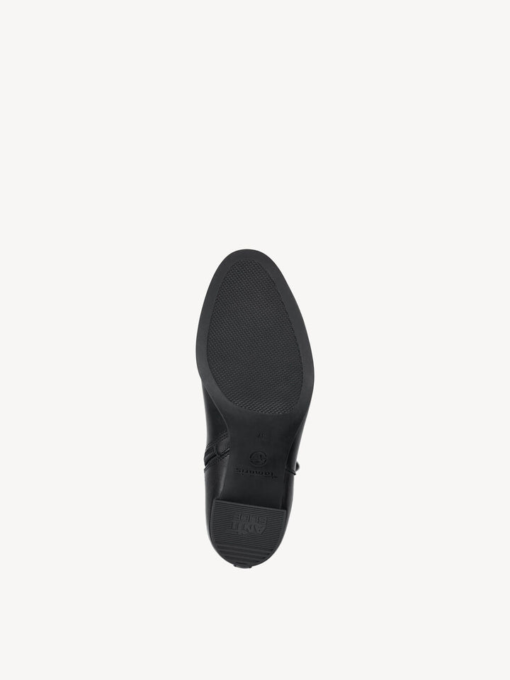 BLACK LEATHER BLOCK HEEL ANKLE BOOT