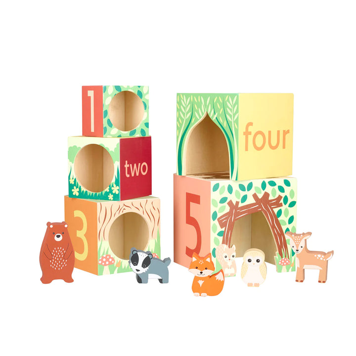 NEW WOODLAND ANIMAL WOODEN STACKING CUBES (FSC®)