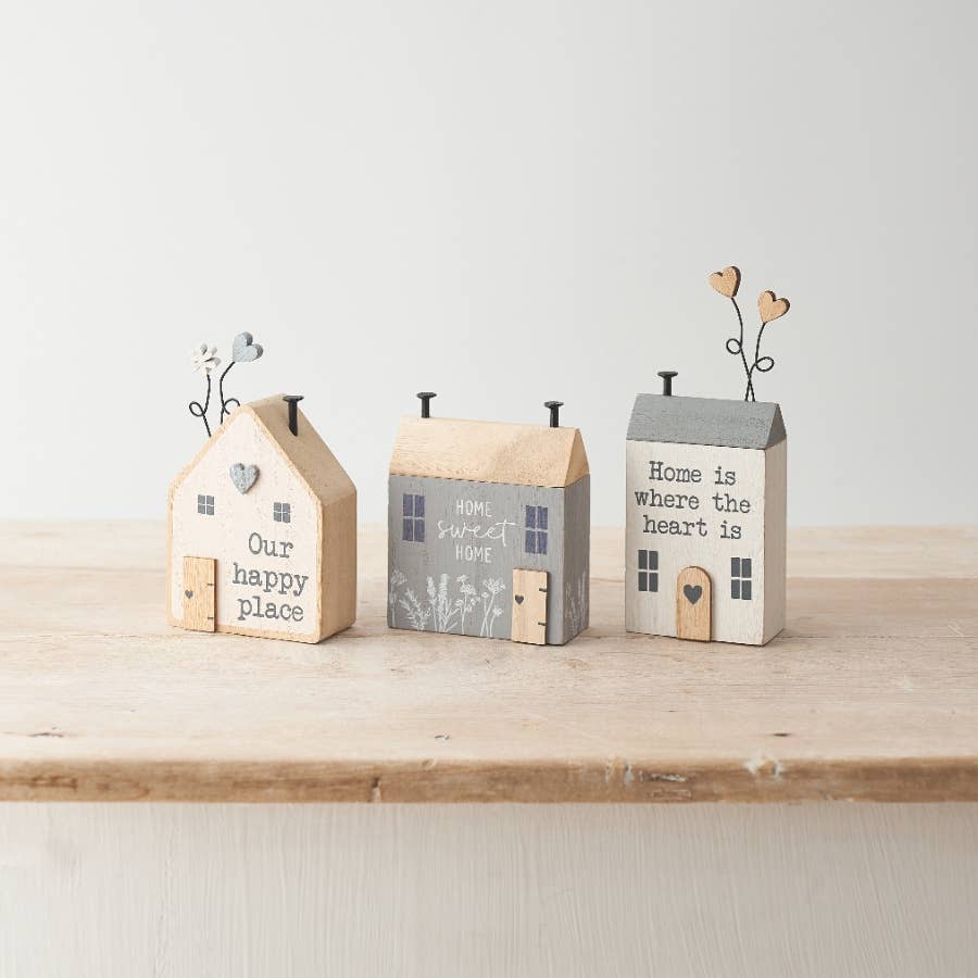 Wooden 'Happy Place' House Block, 14cm