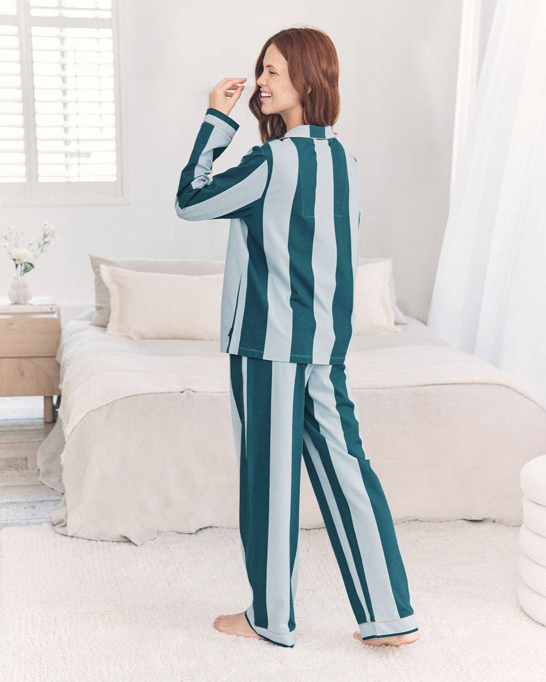 Organic Cotton Stripe Long Pyjama Set - Blue: UK 6