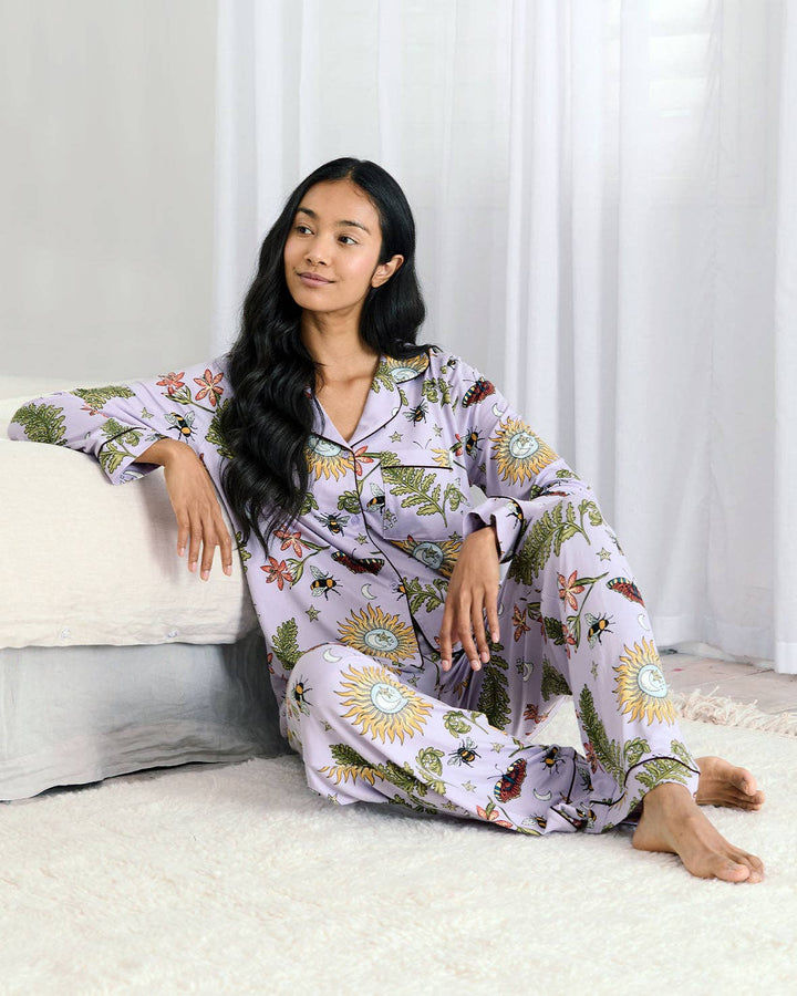 Moonlit Forest Print Long Pyjama Set: UK 8