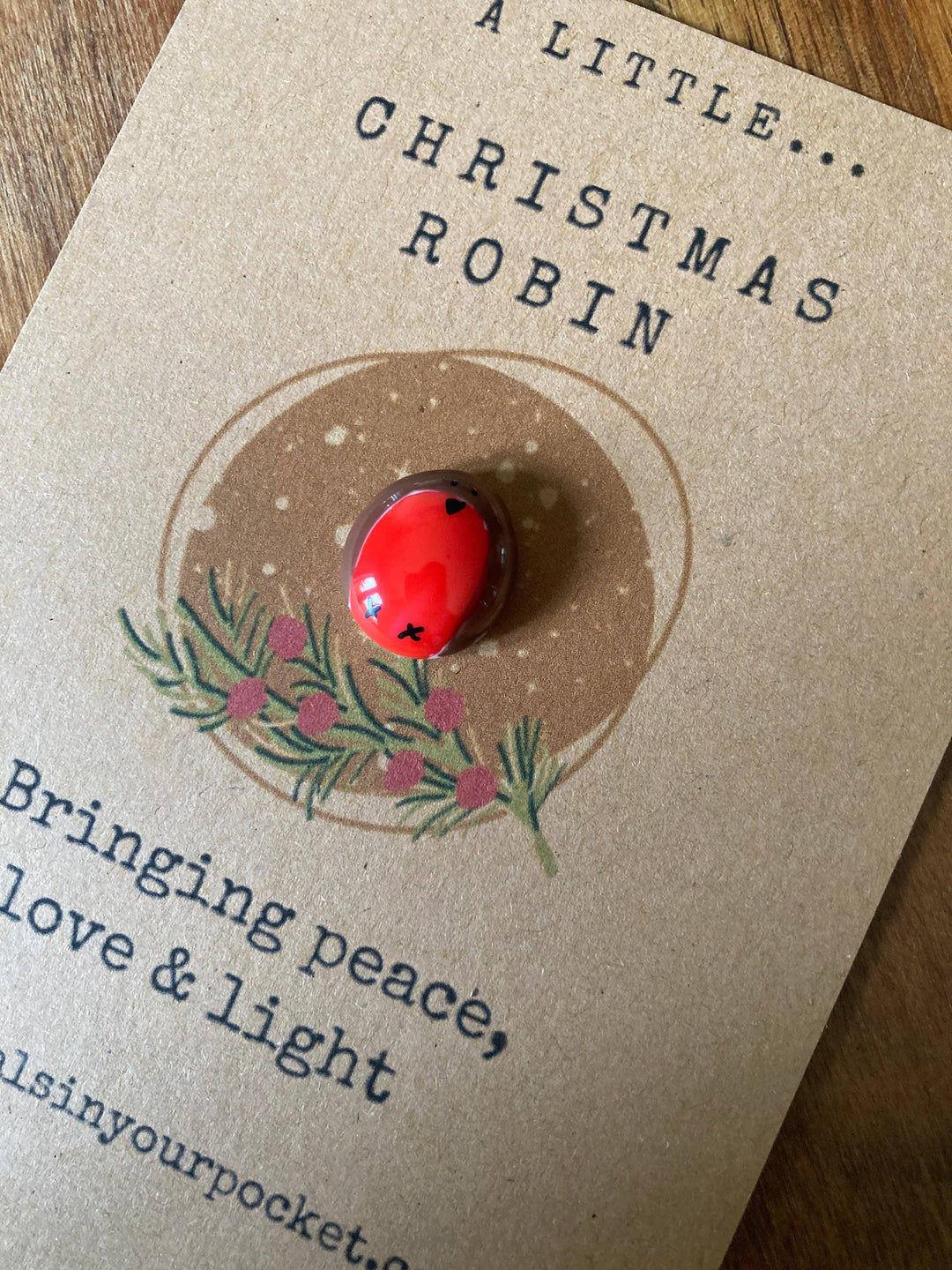 Christmas Robin Bereavement Pocket Pebble With Bird Charm