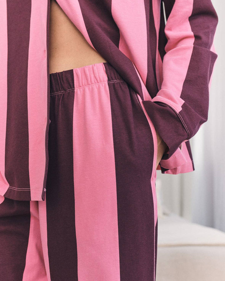 Organic Cotton Stripe Long Pyjama Set - Pink: UK 12