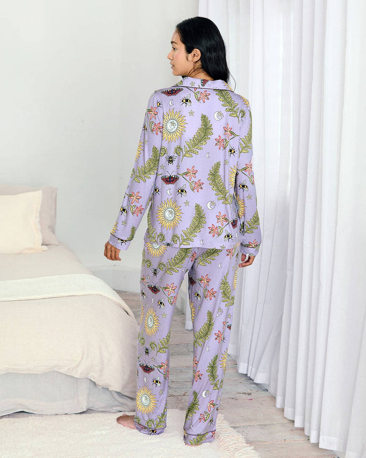 Moonlit Forest Print Long Pyjama Set: UK 16