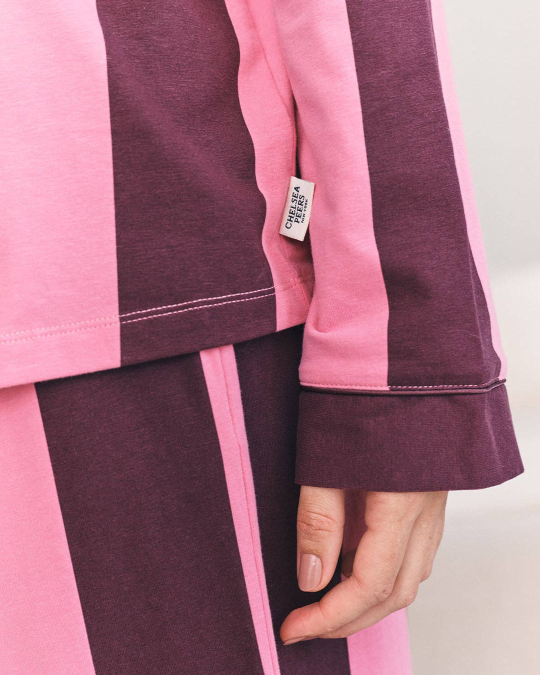 Organic Cotton Stripe Long Pyjama Set - Pink: UK 12