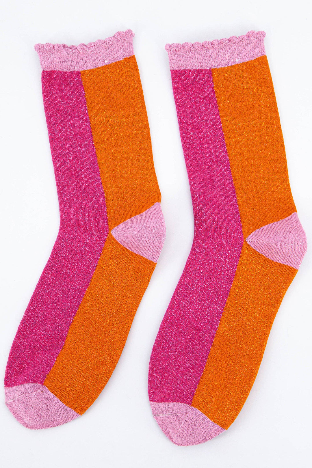 Women's Cotton Glitter Socks Colour Block in Pink & Orange: UK 3-7 | EU 36-40