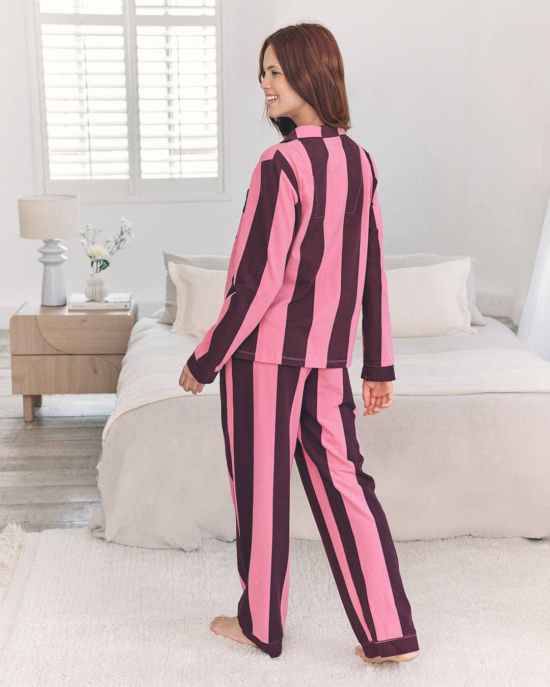 Organic Cotton Stripe Long Pyjama Set - Pink: UK 6