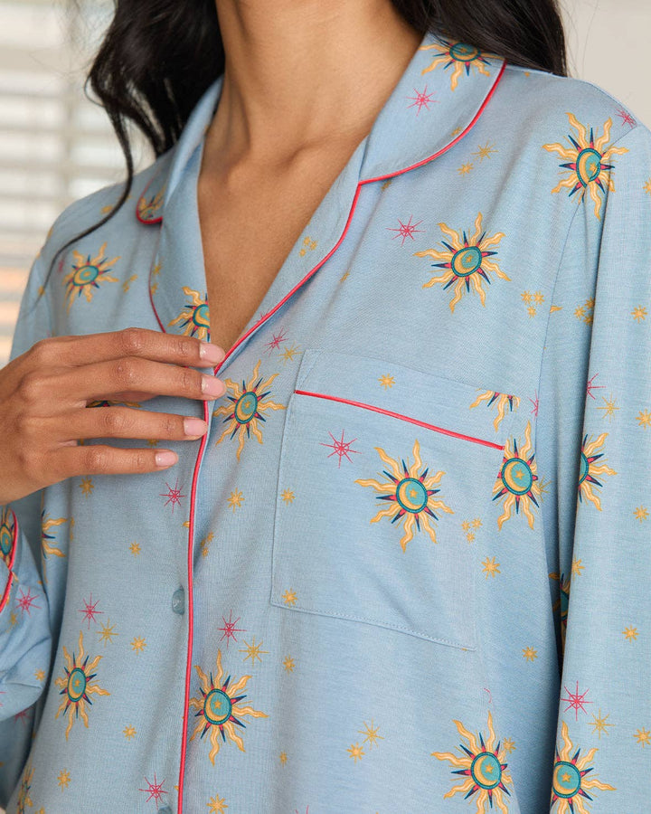 Tencel™ Modal Twinkling Sky Button Up Long Pyjama Set: UK 12