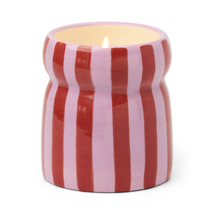 Cabana 6.5oz/184g Red/Pink Striped Ceramic Candle - Pink Peppermint