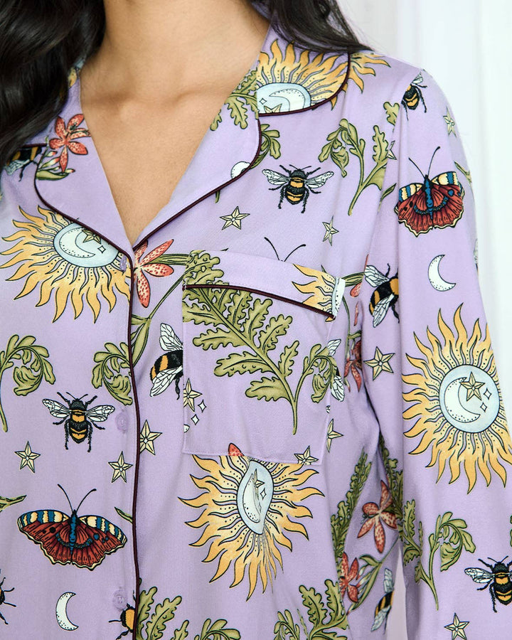 Moonlit Forest Print Long Pyjama Set: UK 14