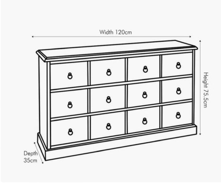 LOFT PINE WOOD SAGE MULTICOLOURED 12 DRAWER UNIT