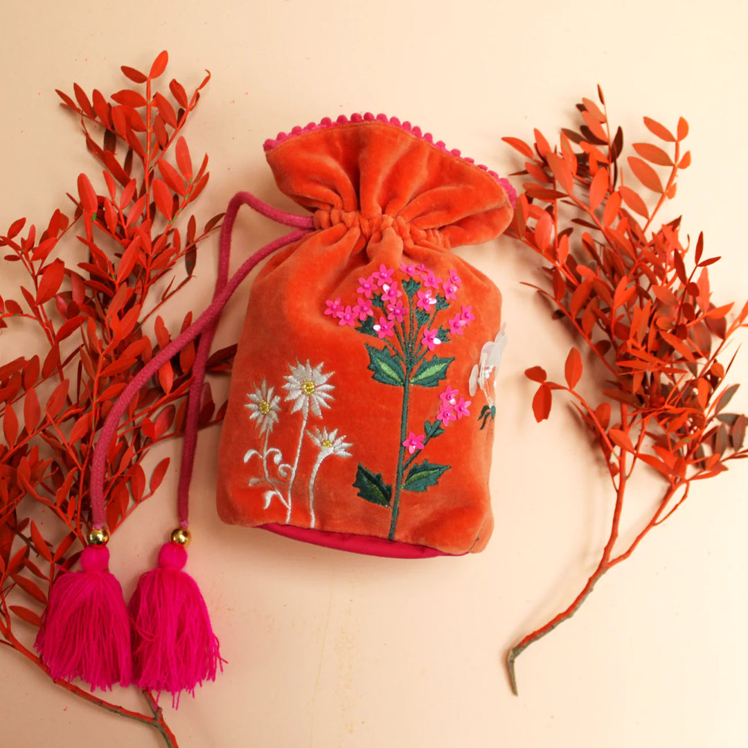 POSY ORANGE DRAWSTRING POUCH