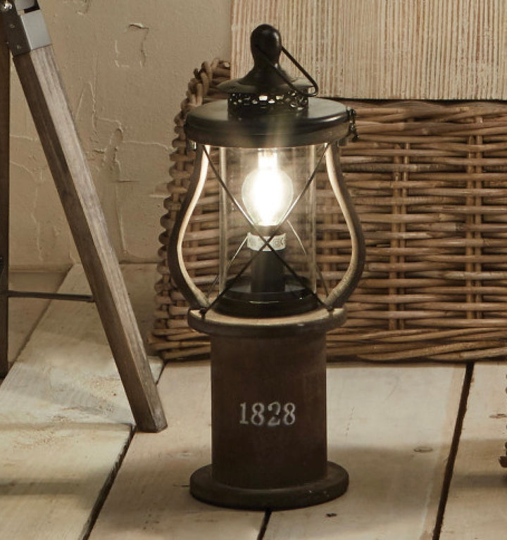 GIBSON ANTIQUE WOOD LANTERN TABLE LAMP