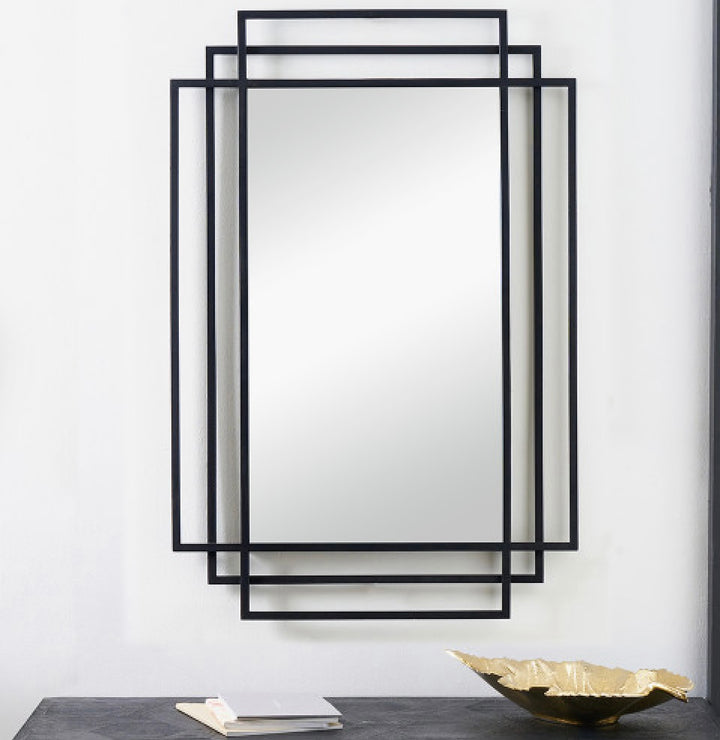 BLACK METAL RECTANGULAR MULTI FRAMED WALL MIRROR