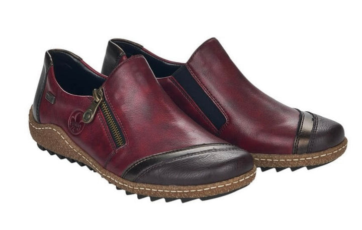 RED LEATHER SLIP ON ZIP DETAIL SHOE