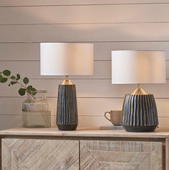ARTEMIS BLACK TEXTURED CERAMIC AND BRUSHED SILVER TALL TABLE LAMP