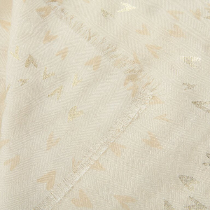 OFF WHITE & GOLD FOIL METALLIC HEART SCARF