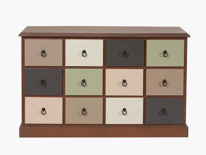 LOFT PINE WOOD SAGE MULTICOLOURED 12 DRAWER UNIT