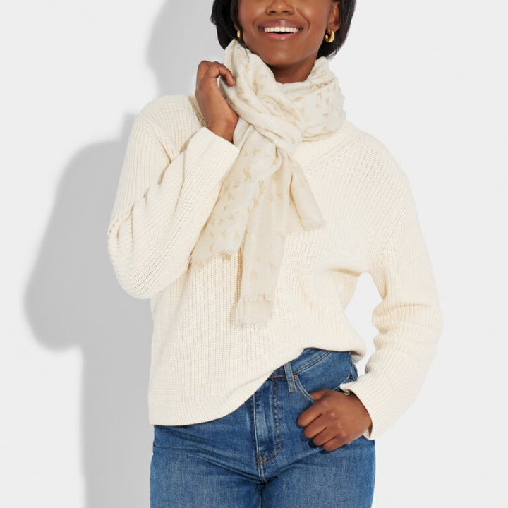 OFF WHITE & GOLD FOIL METALLIC HEART SCARF