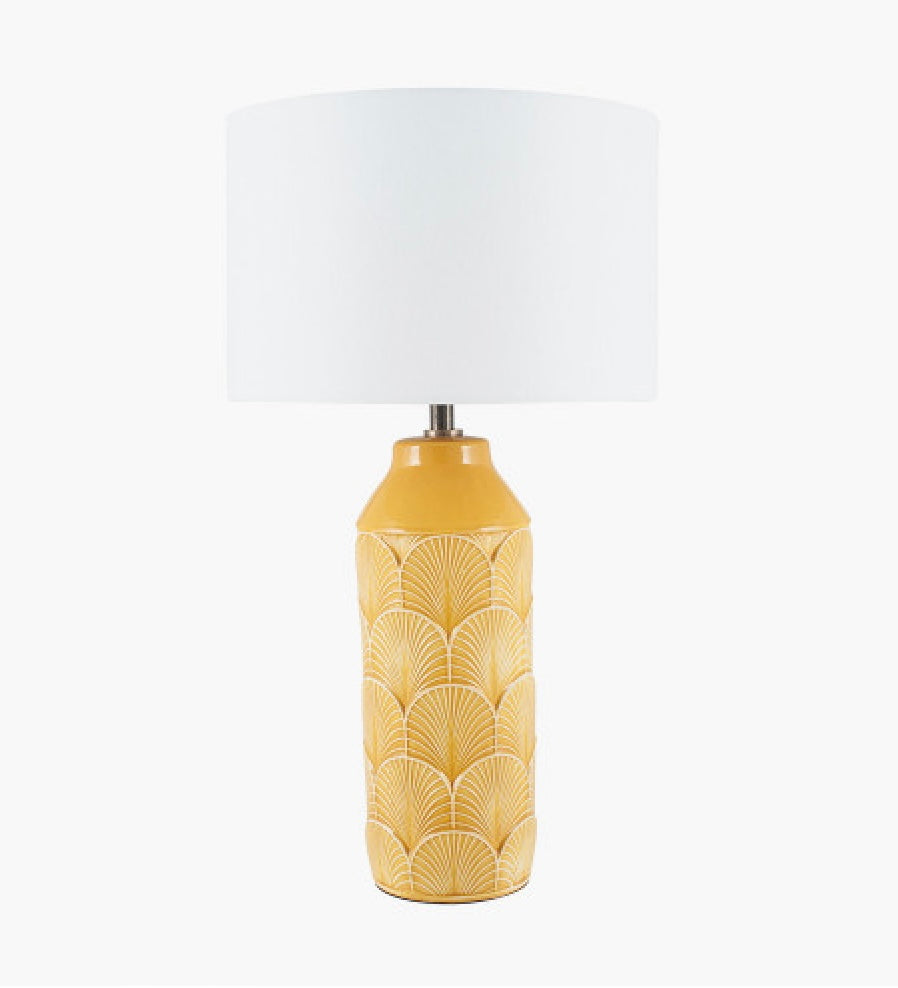 BETHAN EMBOSSED MUSTARD CERAMIC TABLE LAMP