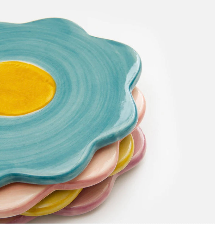 SET OF 4 FLORAL STONEWARE COASTERS