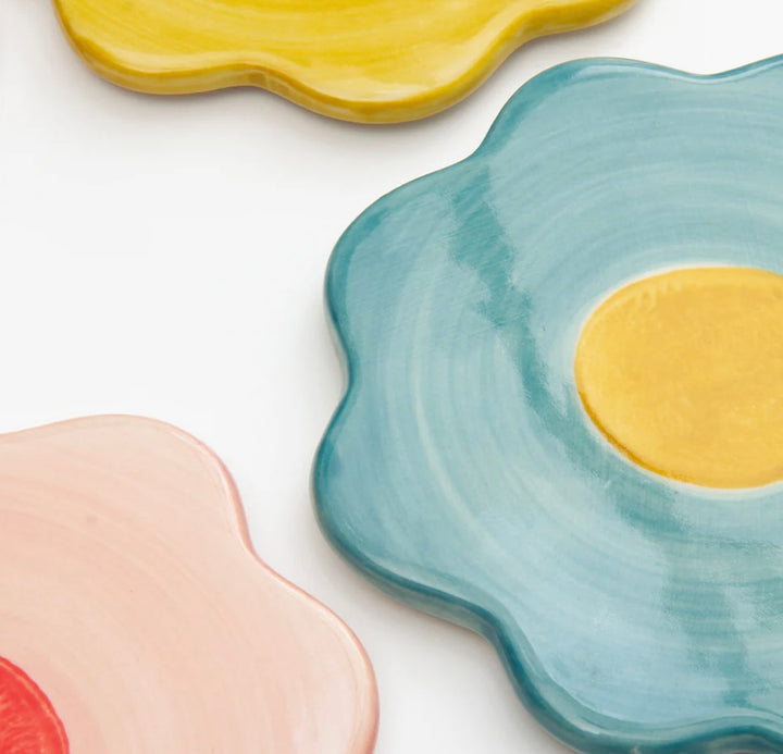 SET OF 4 FLORAL STONEWARE COASTERS