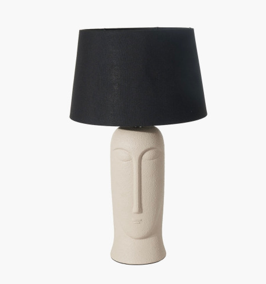 RUSHMORE CREAM TEXTURED CERAMIC TABLE LAMP WITH FACE DETAIL