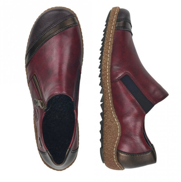 RED LEATHER SLIP ON ZIP DETAIL SHOE