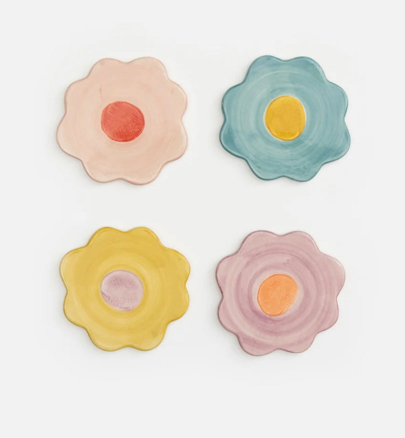 SET OF 4 FLORAL STONEWARE COASTERS