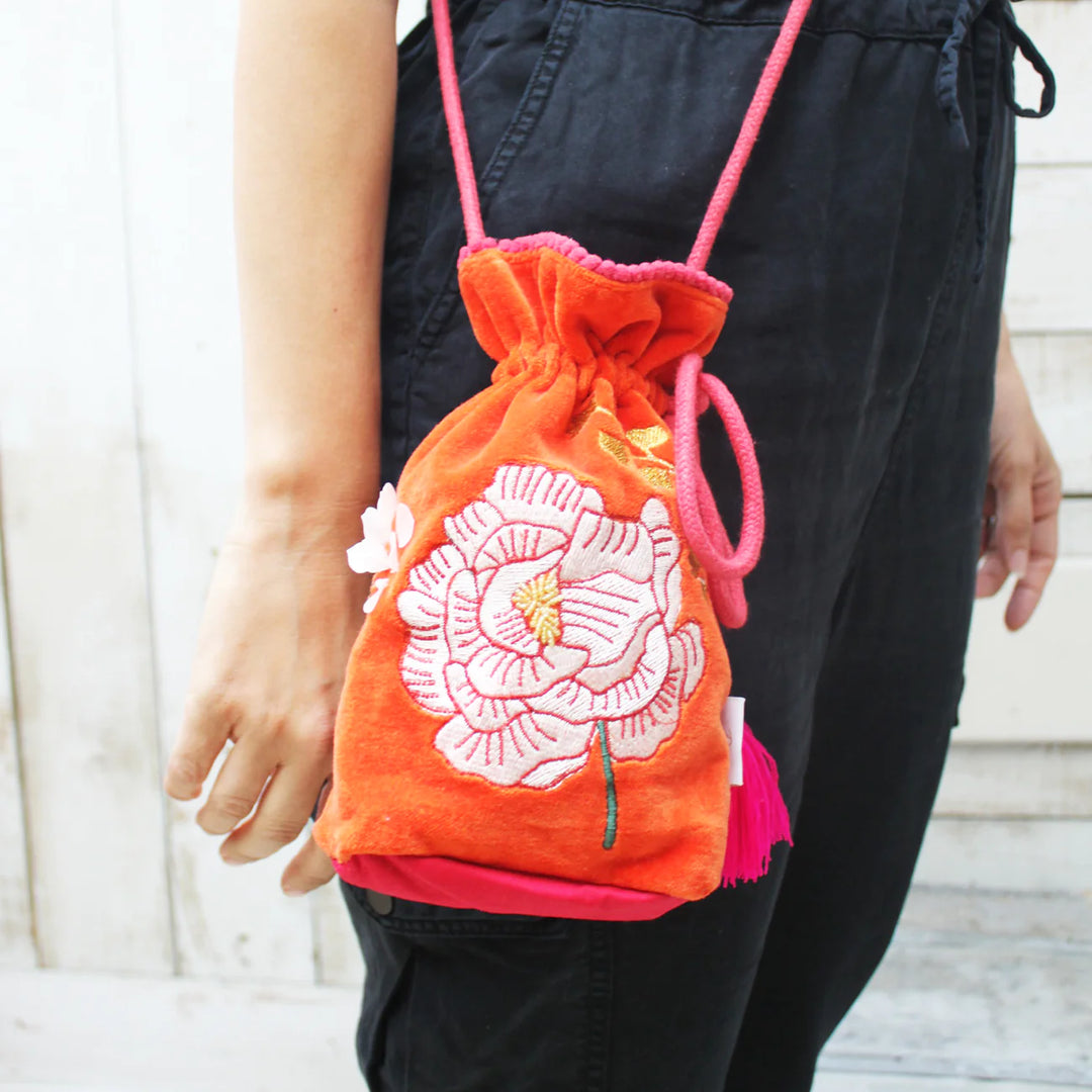 POSY ORANGE DRAWSTRING POUCH