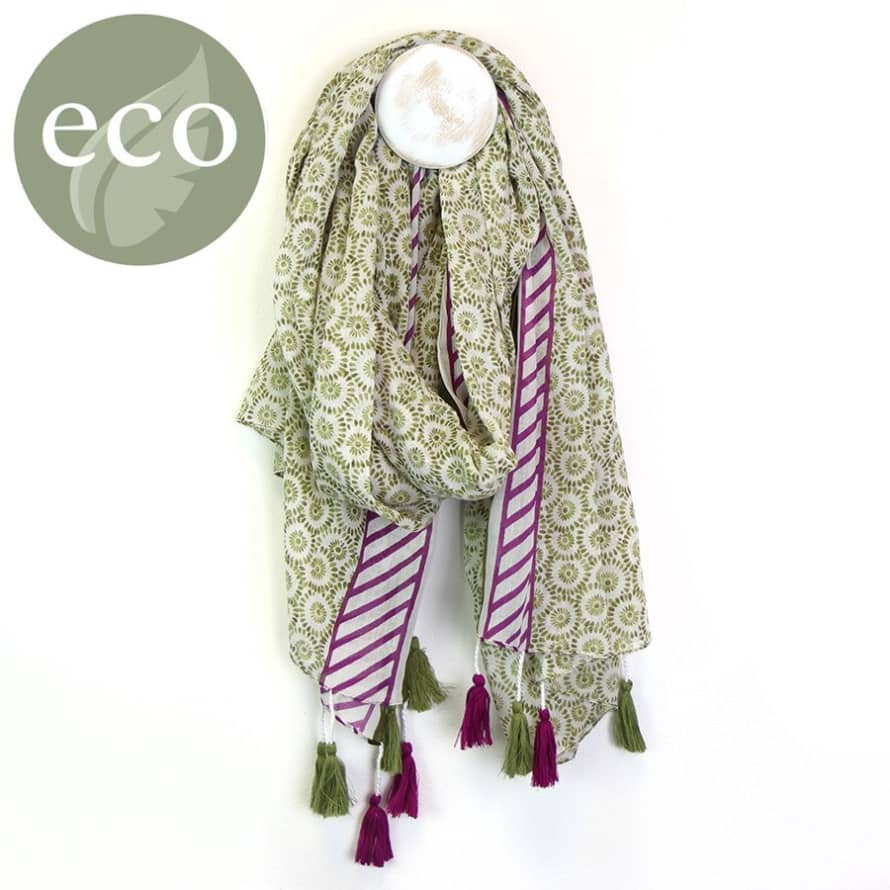 WHITE & OLIVE DOTTY SCARF