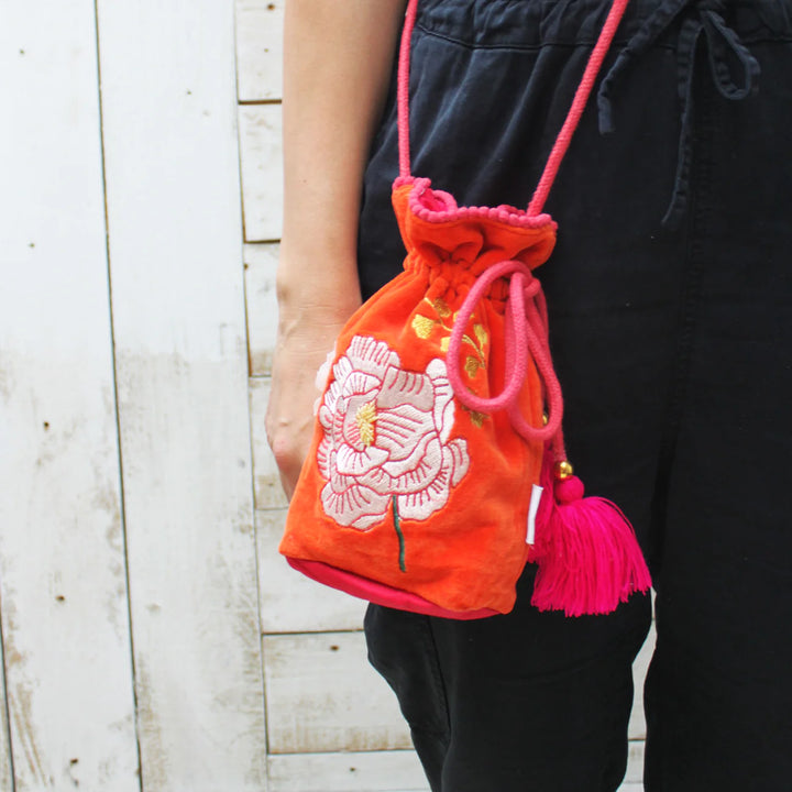 POSY ORANGE DRAWSTRING POUCH