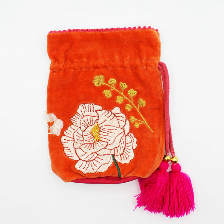 POSY ORANGE DRAWSTRING POUCH