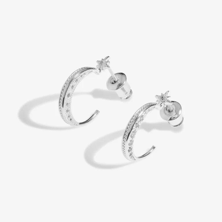 SILVER MOON HOOP EARRINGS