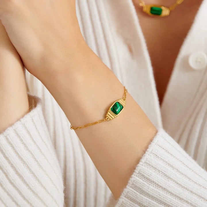 GOOD ENERGY WATERPROOF GOLD MALACHITE BRACELET