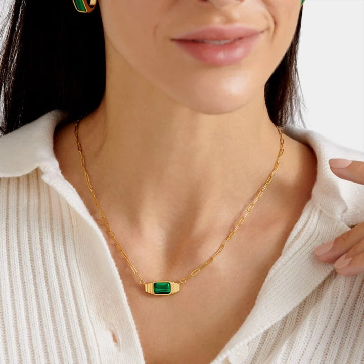 GOOD ENERGY WATERPROOF GOLD MALACHITE NECKLACE