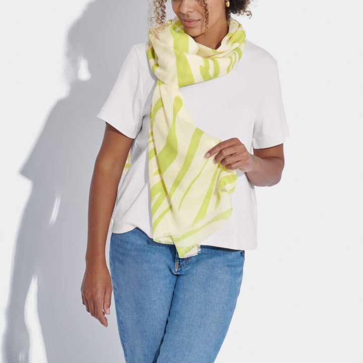 TIGER OFF WHITE & LIME PRINTED SCARF