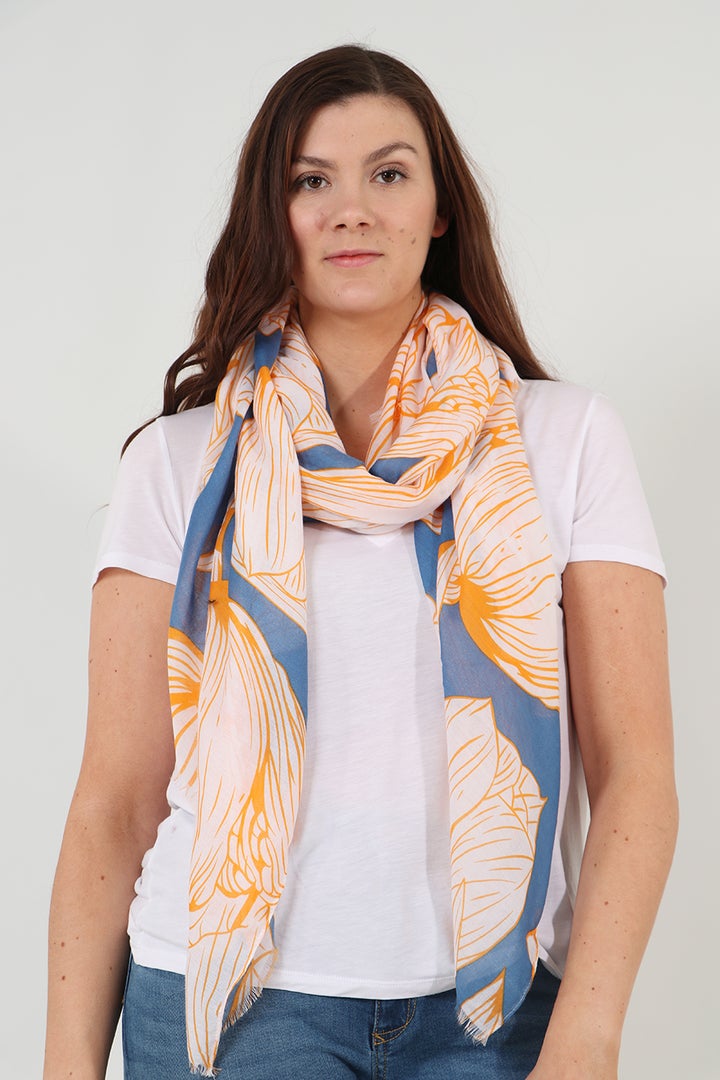 BLUE LARGE TULIP PRINT SCARF