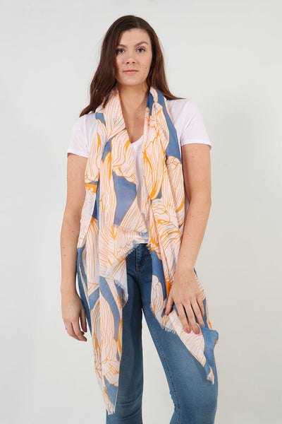 BLUE LARGE TULIP PRINT SCARF