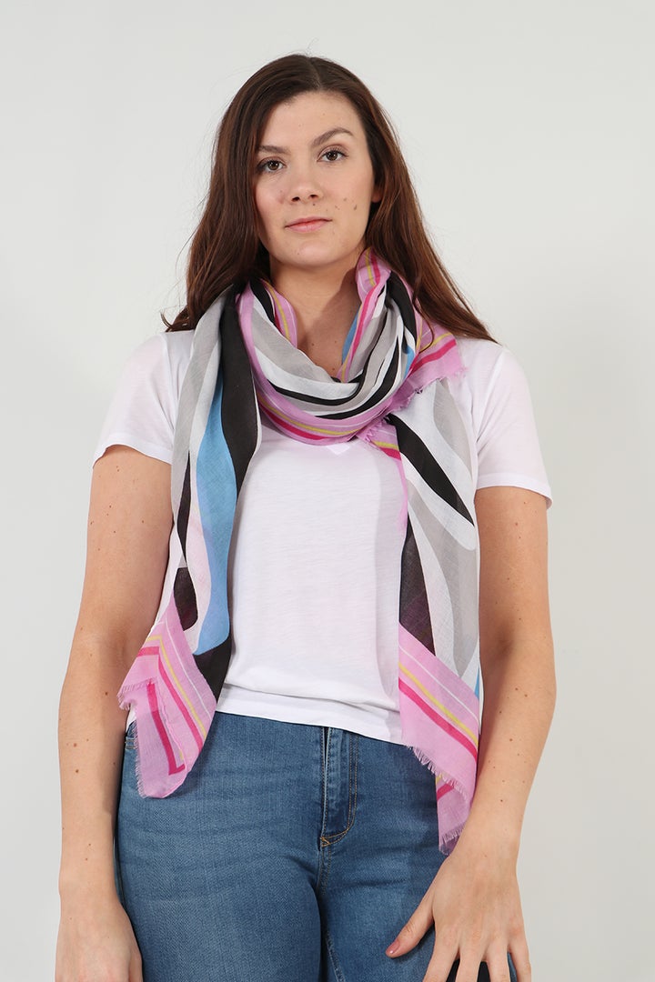 BLACK & FUCHSIA ZEBRA PRINT SCARF WITH COLOUR BLOCK BORDER