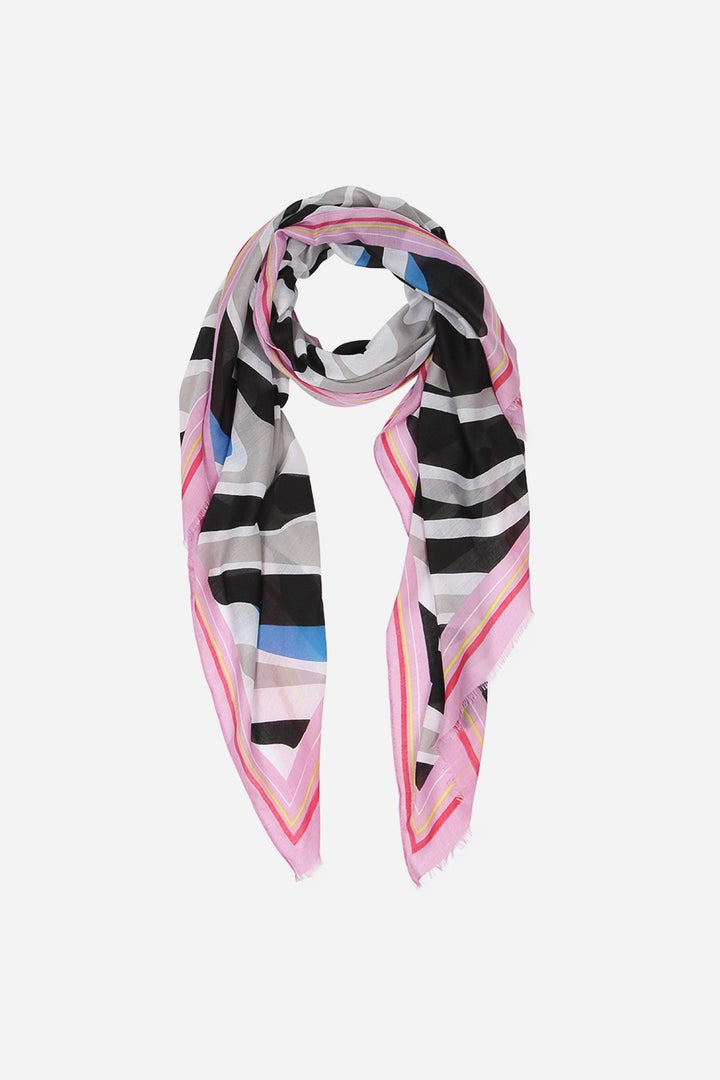 BLACK & FUCHSIA ZEBRA PRINT SCARF WITH COLOUR BLOCK BORDER