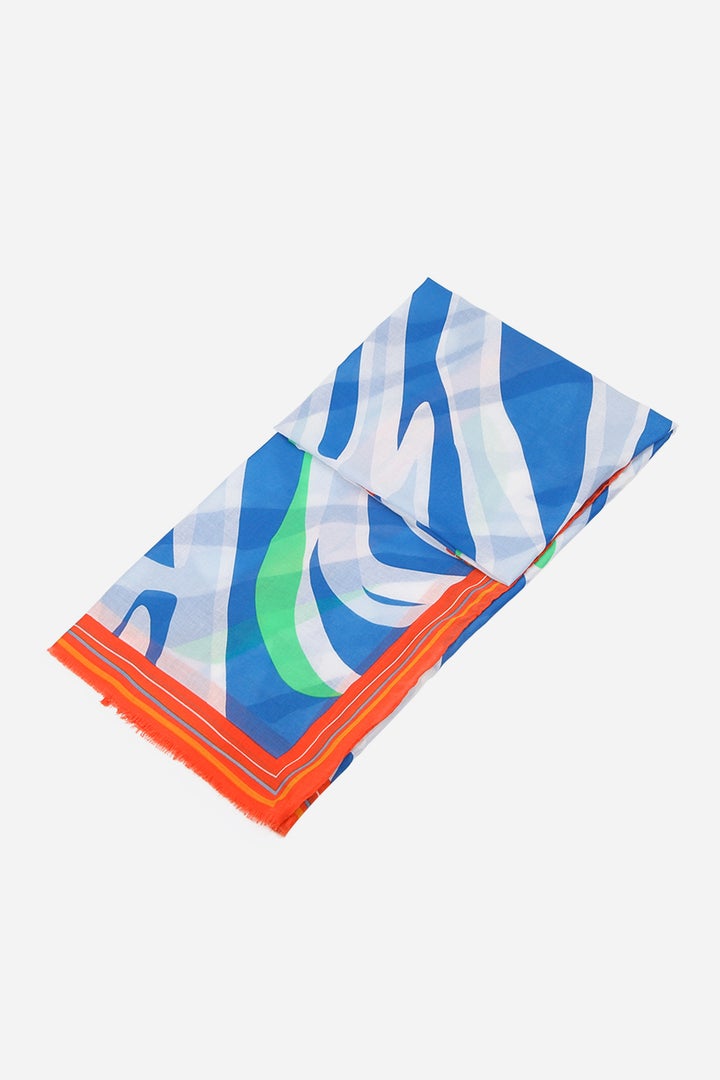 BLUE & RED ZEBRA PRINT SCARF WITH COLOUR BLOCK BORDER