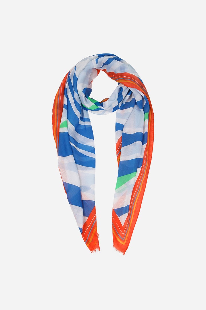 BLUE & RED ZEBRA PRINT SCARF WITH COLOUR BLOCK BORDER