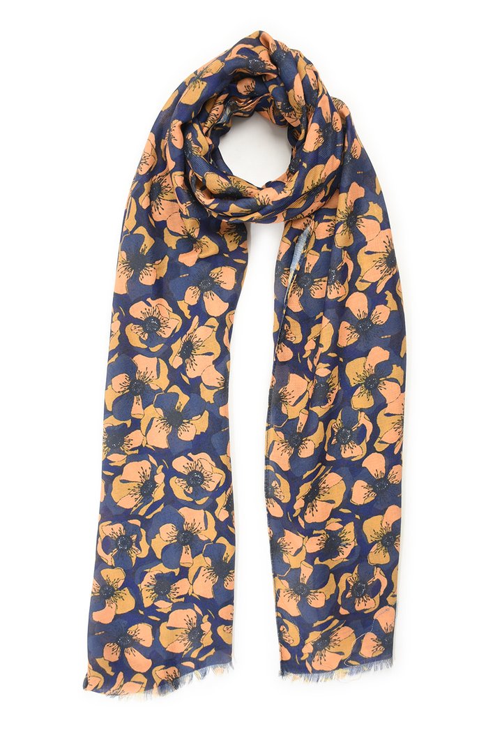 NAVY BLUE MUSTARD FLORAL SCARF