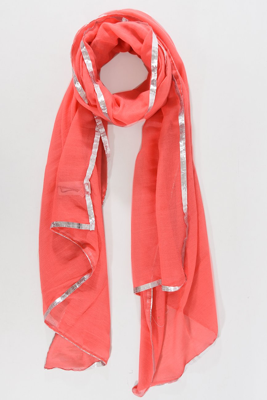 CORAL SILVER BORDER SCARF