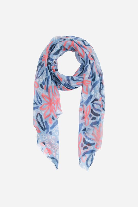 BLUE & CORAL TROPICAL FLORAL SCARF