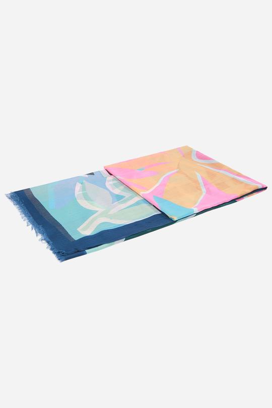 DENIM BLUE TROPICAL LEAF SCARF