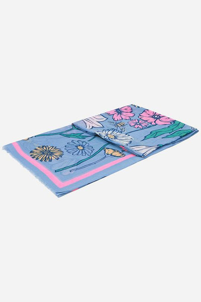 LIGHT BLUE & PINK GARDEN FLORAL SCARF