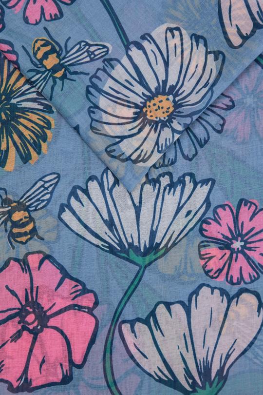 LIGHT BLUE & PINK GARDEN FLORAL SCARF