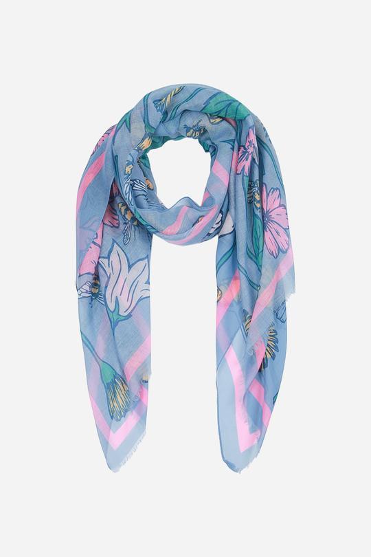 LIGHT BLUE & PINK GARDEN FLORAL SCARF